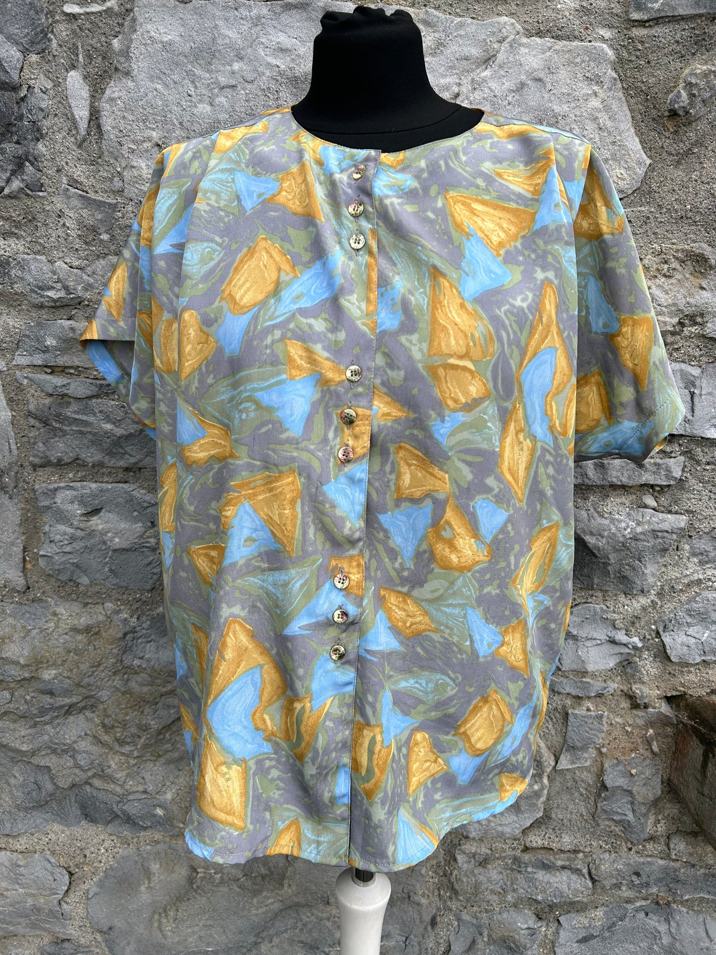 80s blue and yellow top uk 12