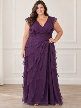 Purple chiffon evening dress uk 16-18