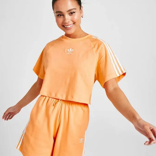 Orange 3-Stripes Essential Crop T-Shirt uk 8
