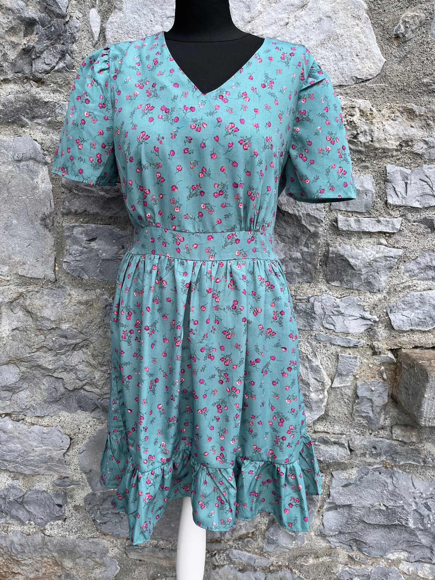 Pink flowers teal dress uk 8-10