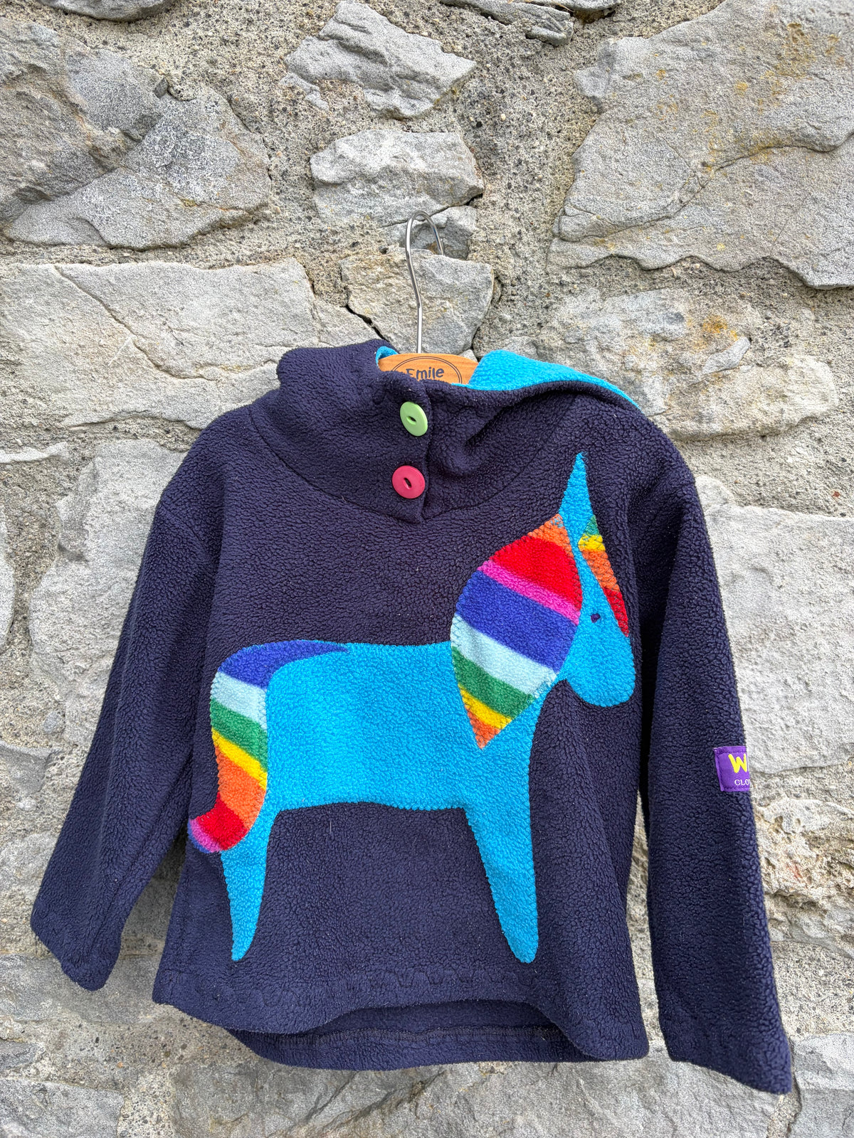 Patchwork unicorn navy fleece hoodie  12m (80cm)