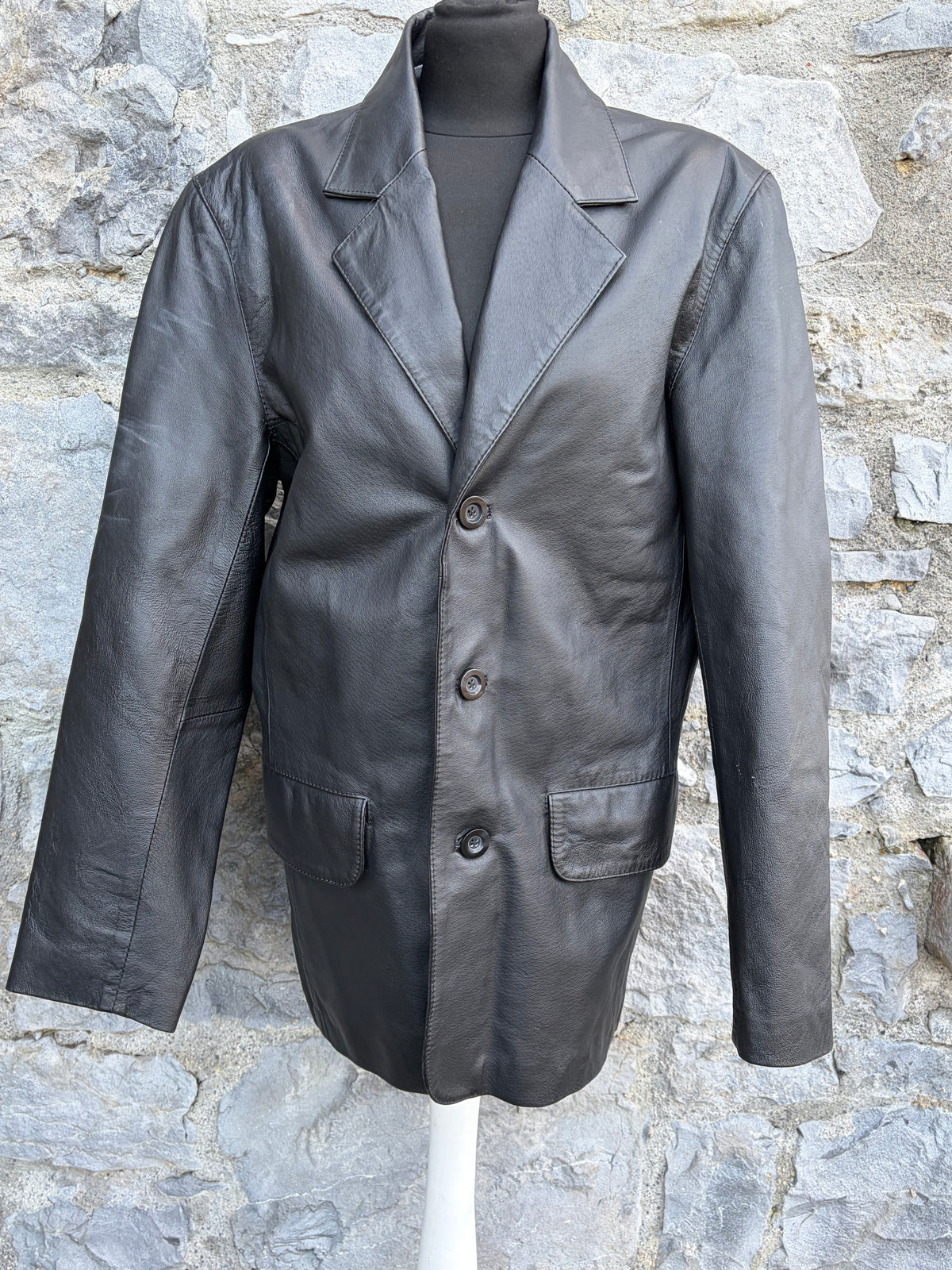 90s black leather jacket Small