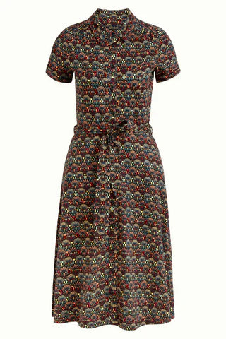 Fan print brown button down dress uk 12