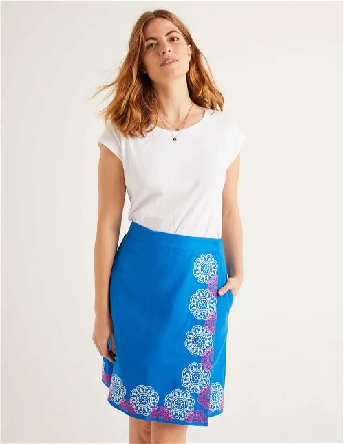 Embroidered blue linen wrap skirt uk 14-16