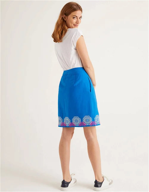 Embroidered blue linen wrap skirt uk 14-16