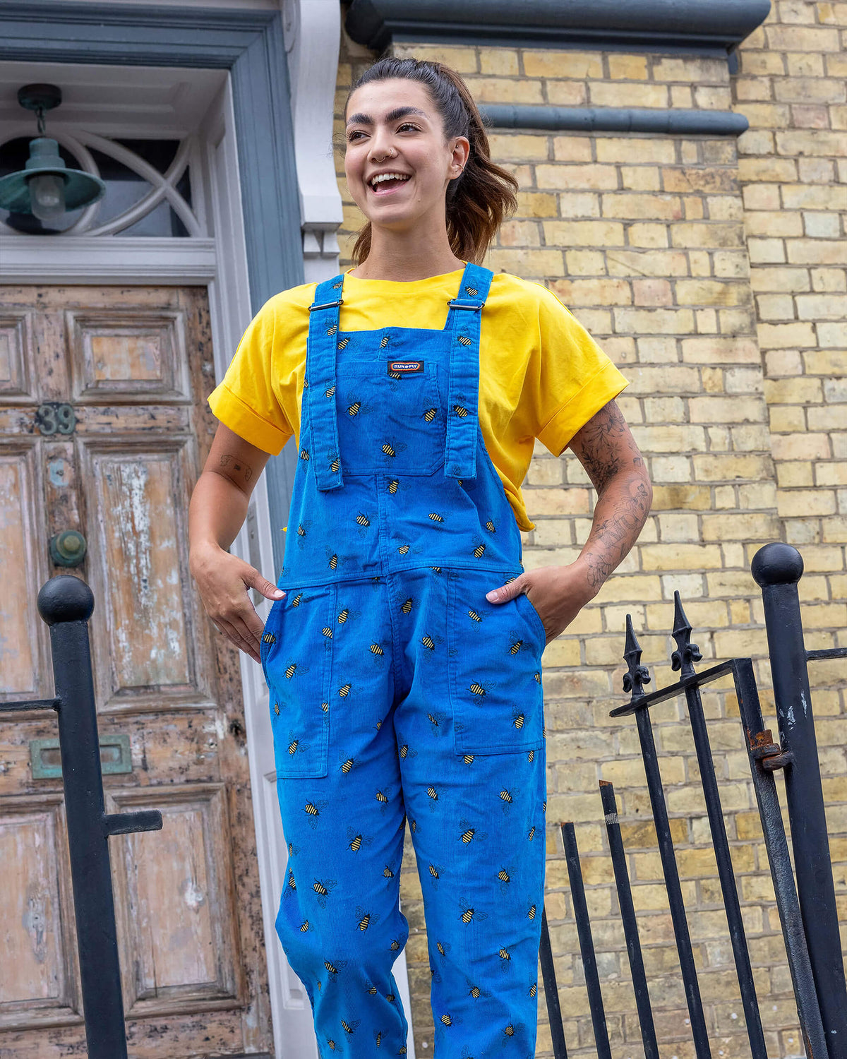 Bee blue cord dungarees uk 12-14