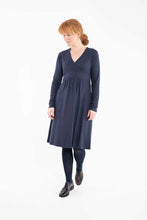 Load image into Gallery viewer, Navy fix wrap dress uk 12
