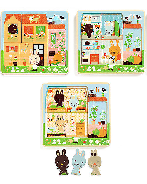 3 layer wooden cottage puzzle