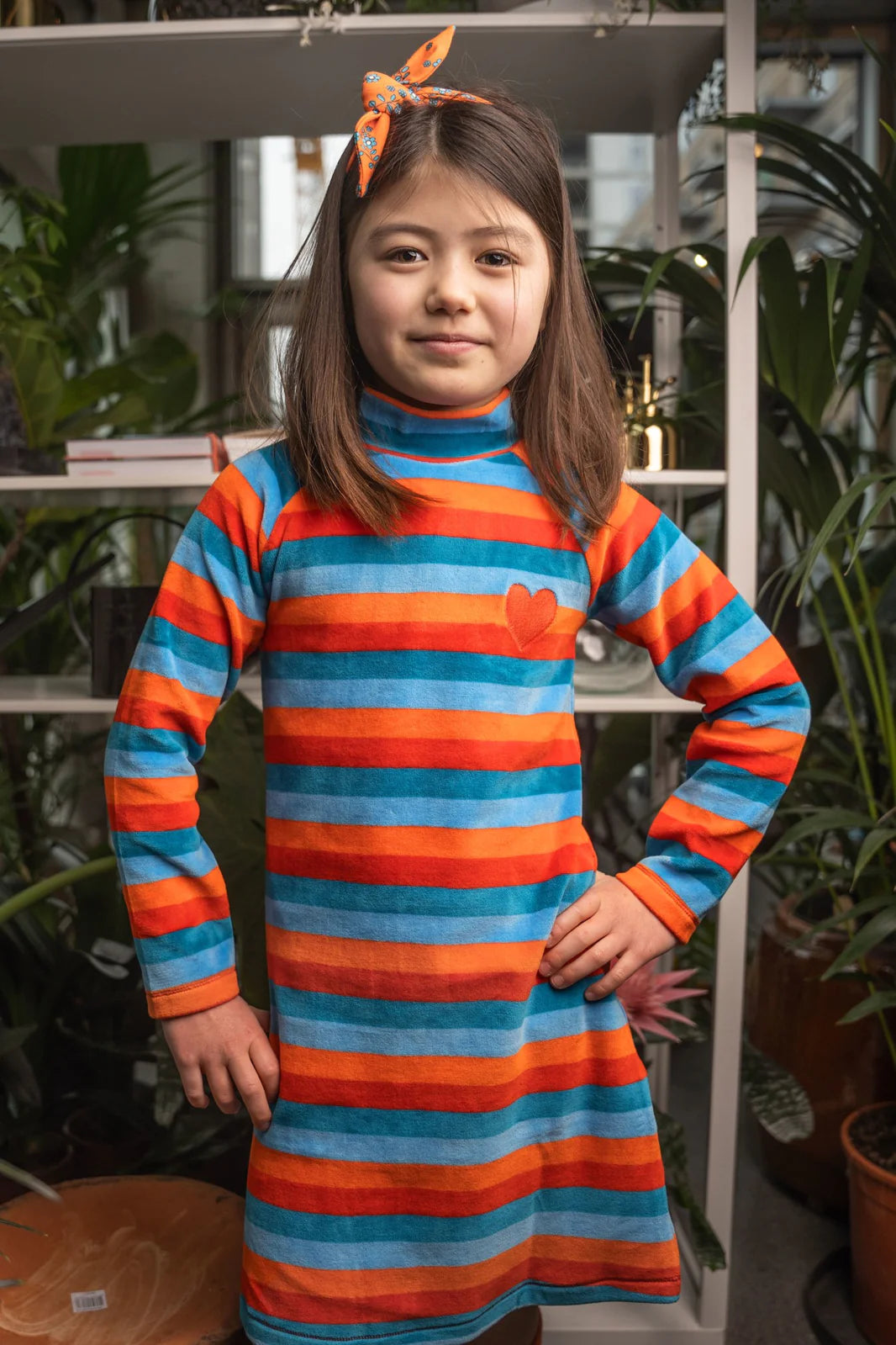 Red&blue stripy velour dress   11y (146cm)