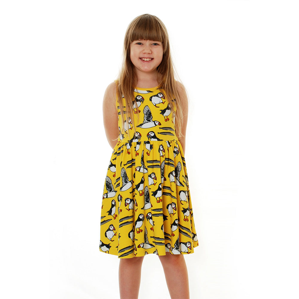 Yellow puffin dress   8y (128cm)