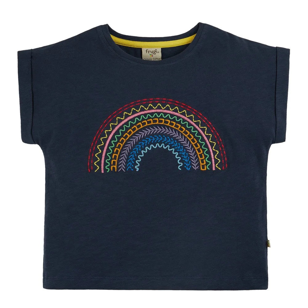 Embroidered rainbow navy box top 3-4y (98-104cm)