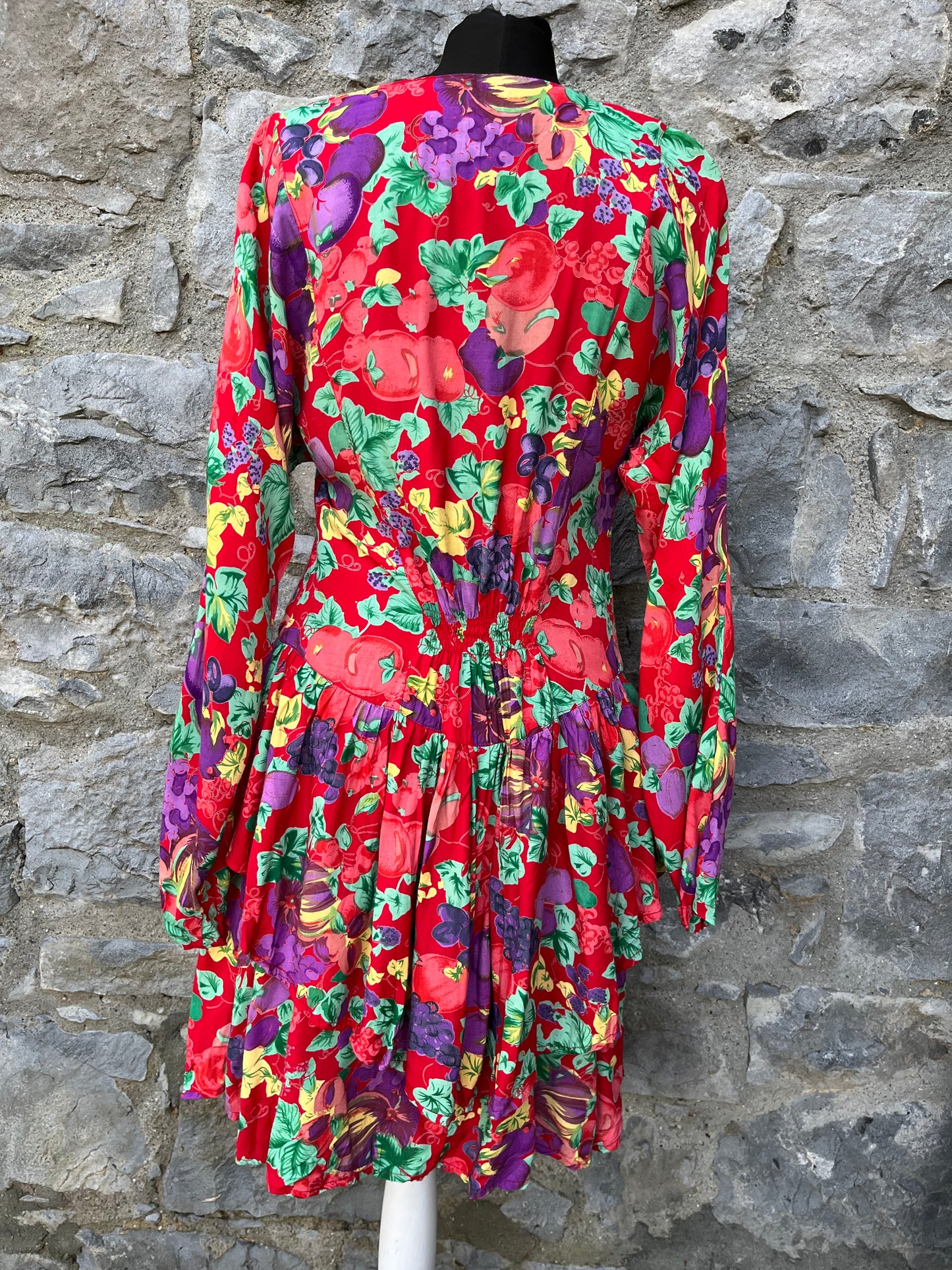 80s red tiered fruit dress uk 10