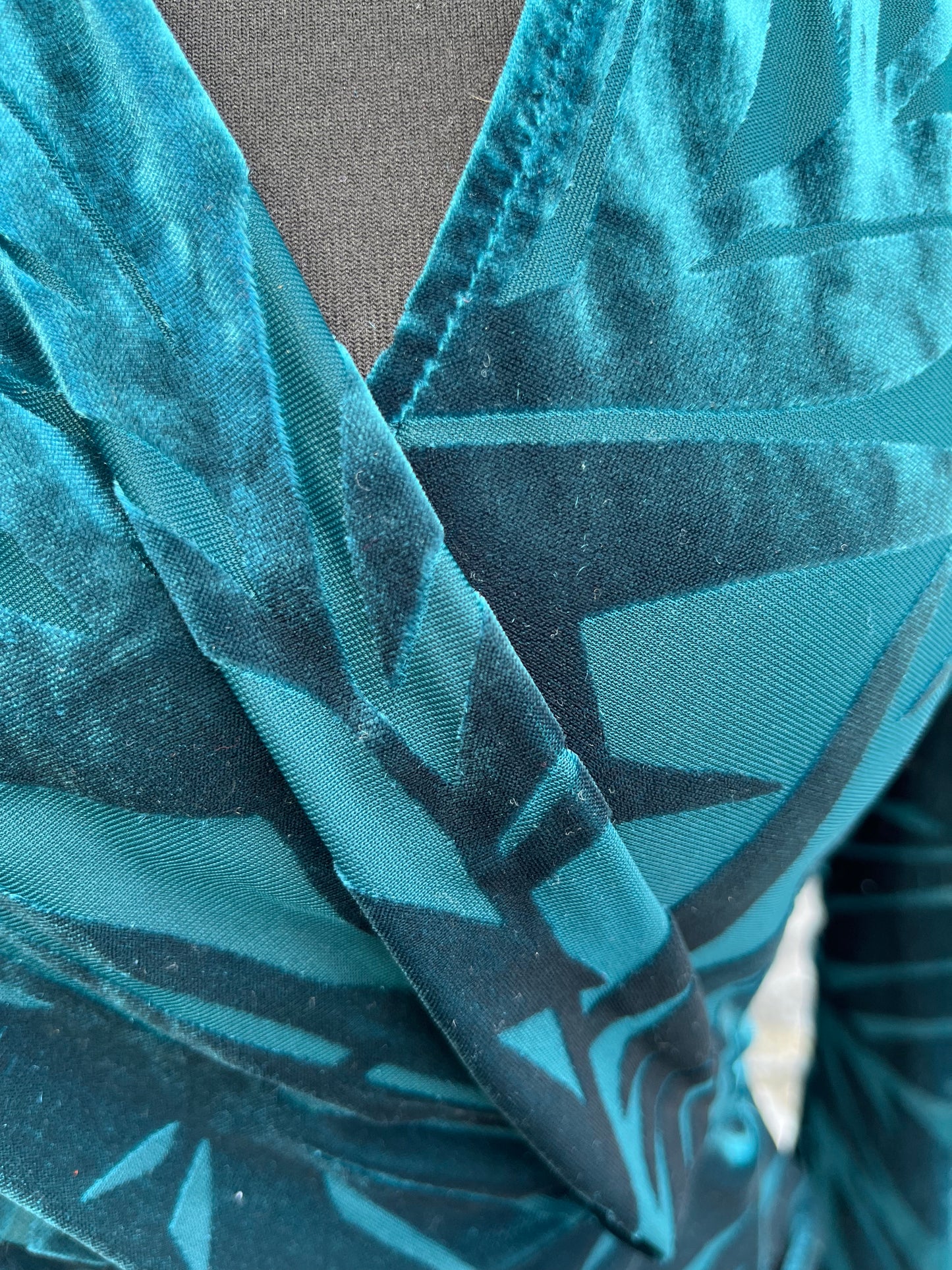 Velvet teal leaves dress uk 8