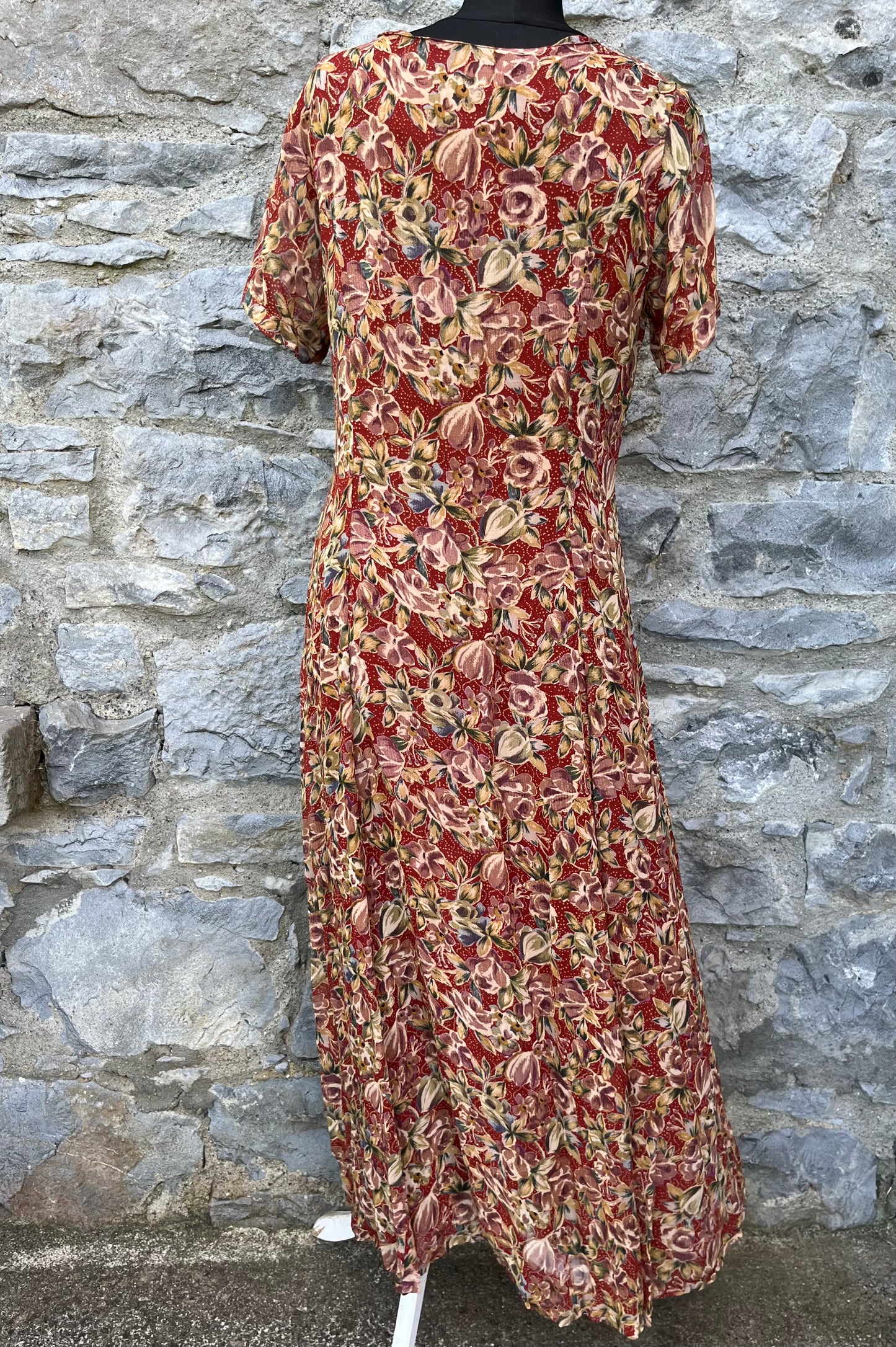 90s brown leaves maxi dress uk 10-12