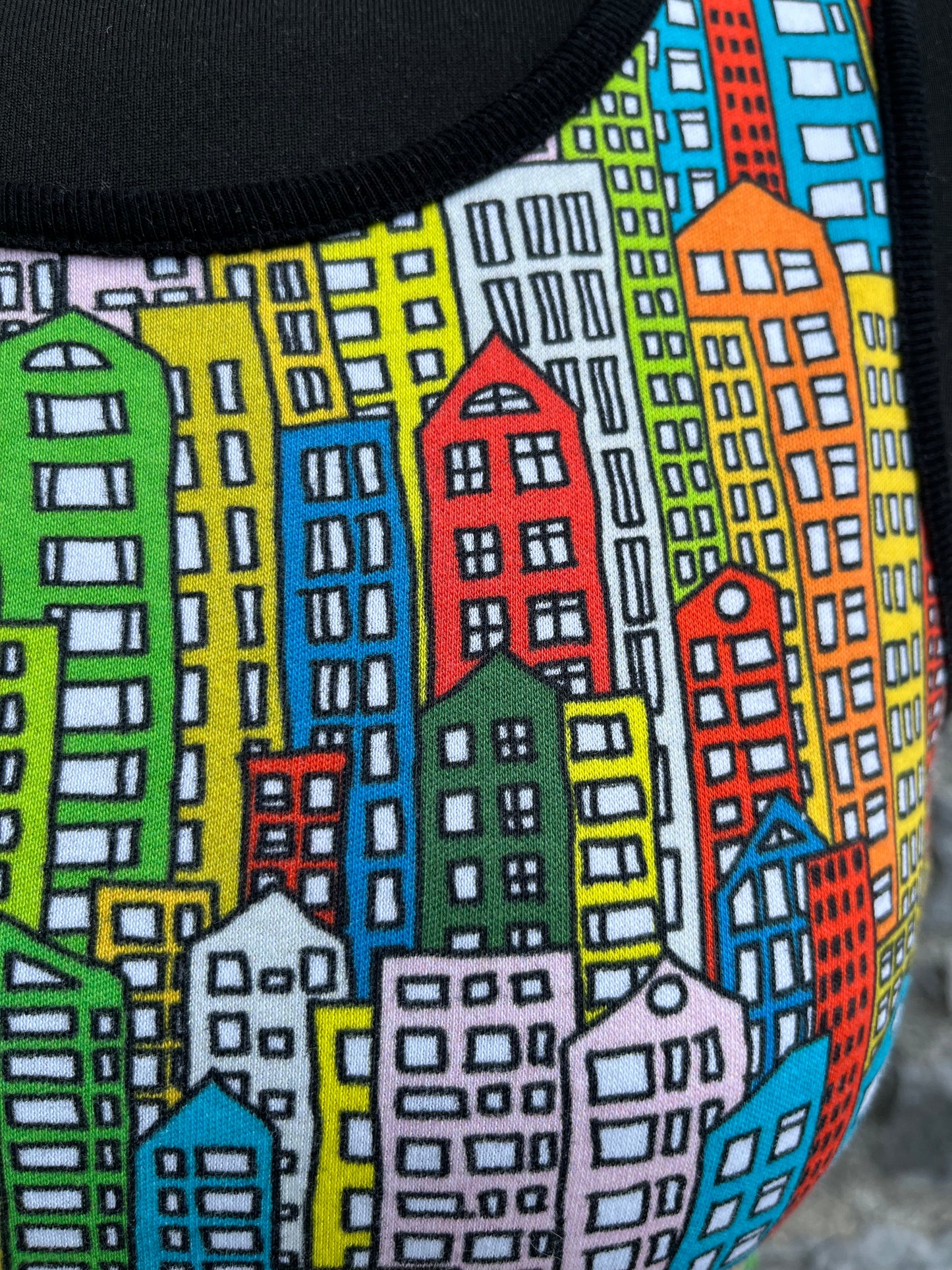 Colourful houses gathered dress uk 8-10