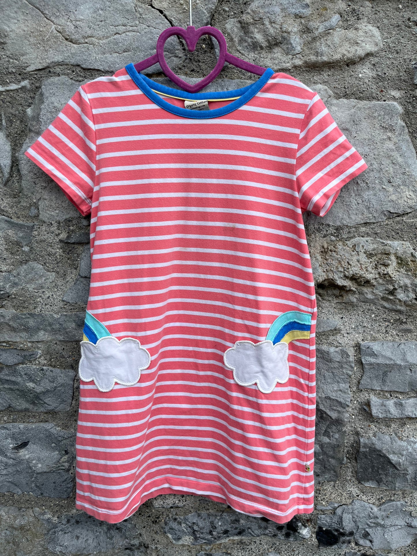 Red stripy dress with rainbow pockets   6-7y (116-122cm)