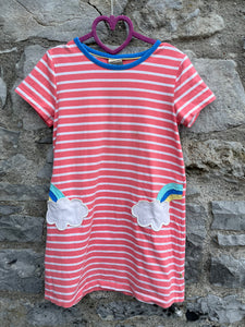 Red stripy dress with rainbow pockets   6-7y (116-122cm)