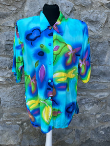 90s blue floral shirt uk 12-14