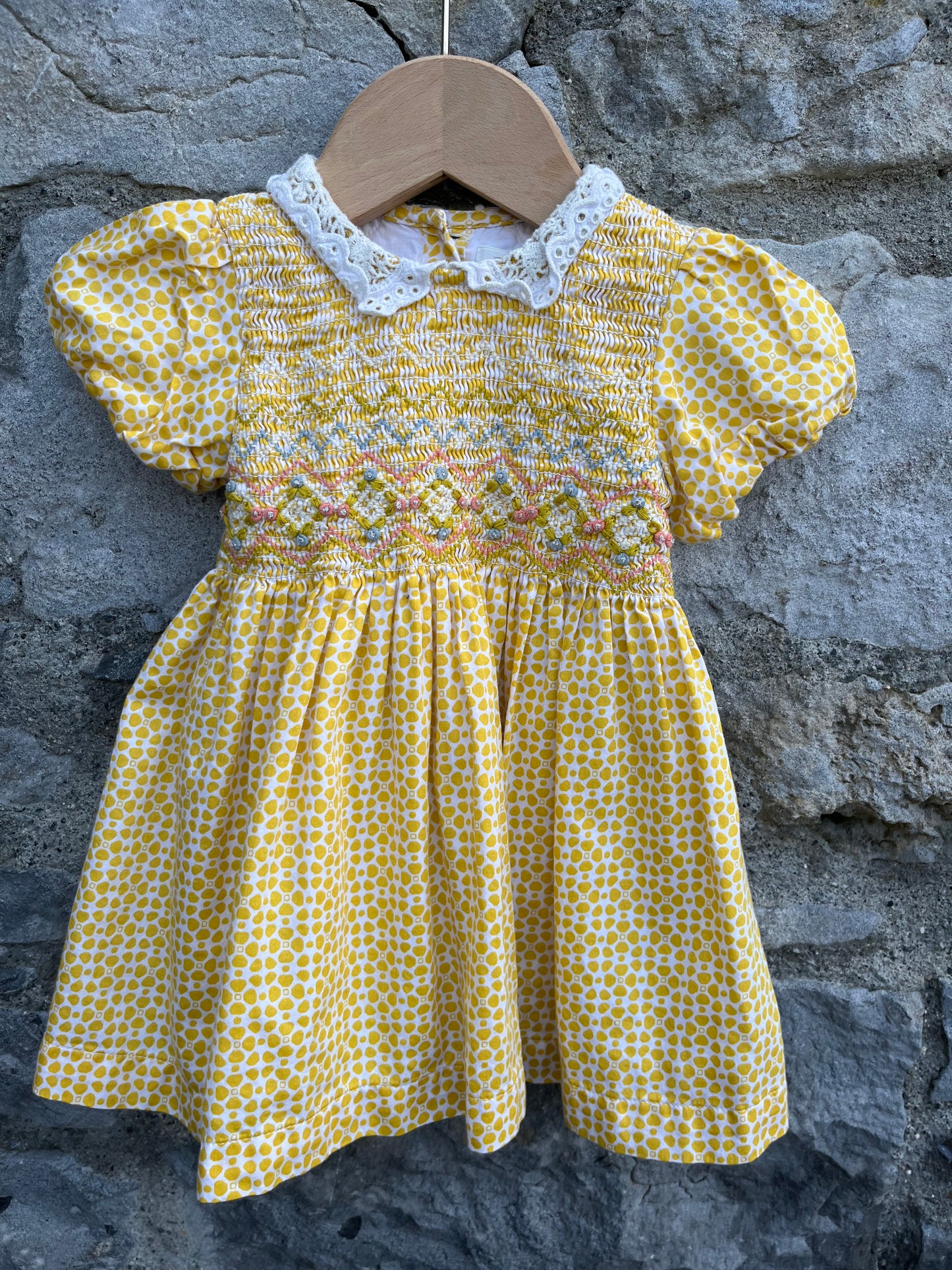 Yellow gingham shirred dress  9-12m (74-80cm)