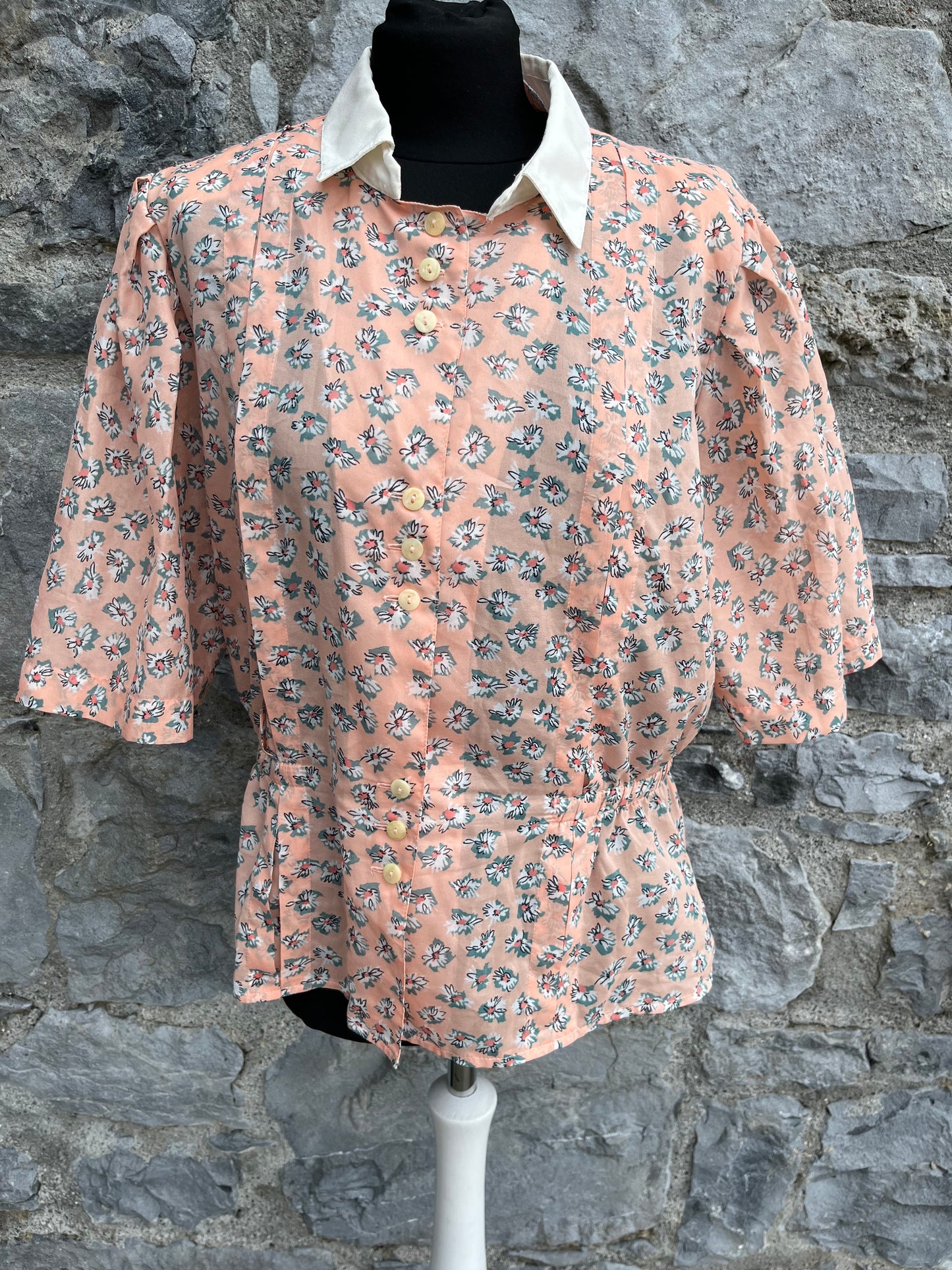 90s peach floral blouse uk 12-14