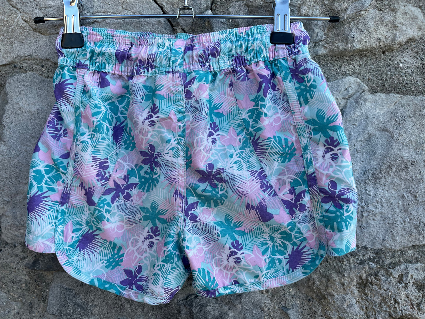 Purple&teal leaves shorts  5-6y (110-116cm)