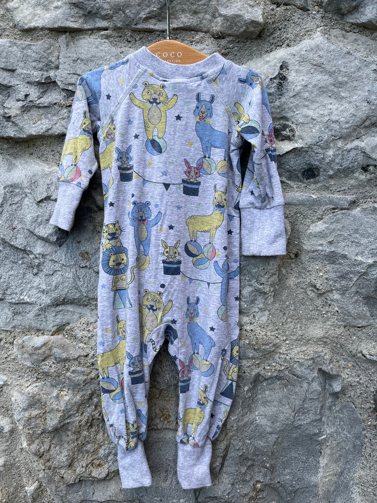 Animals grey onesie  0-1m (50-56cm)