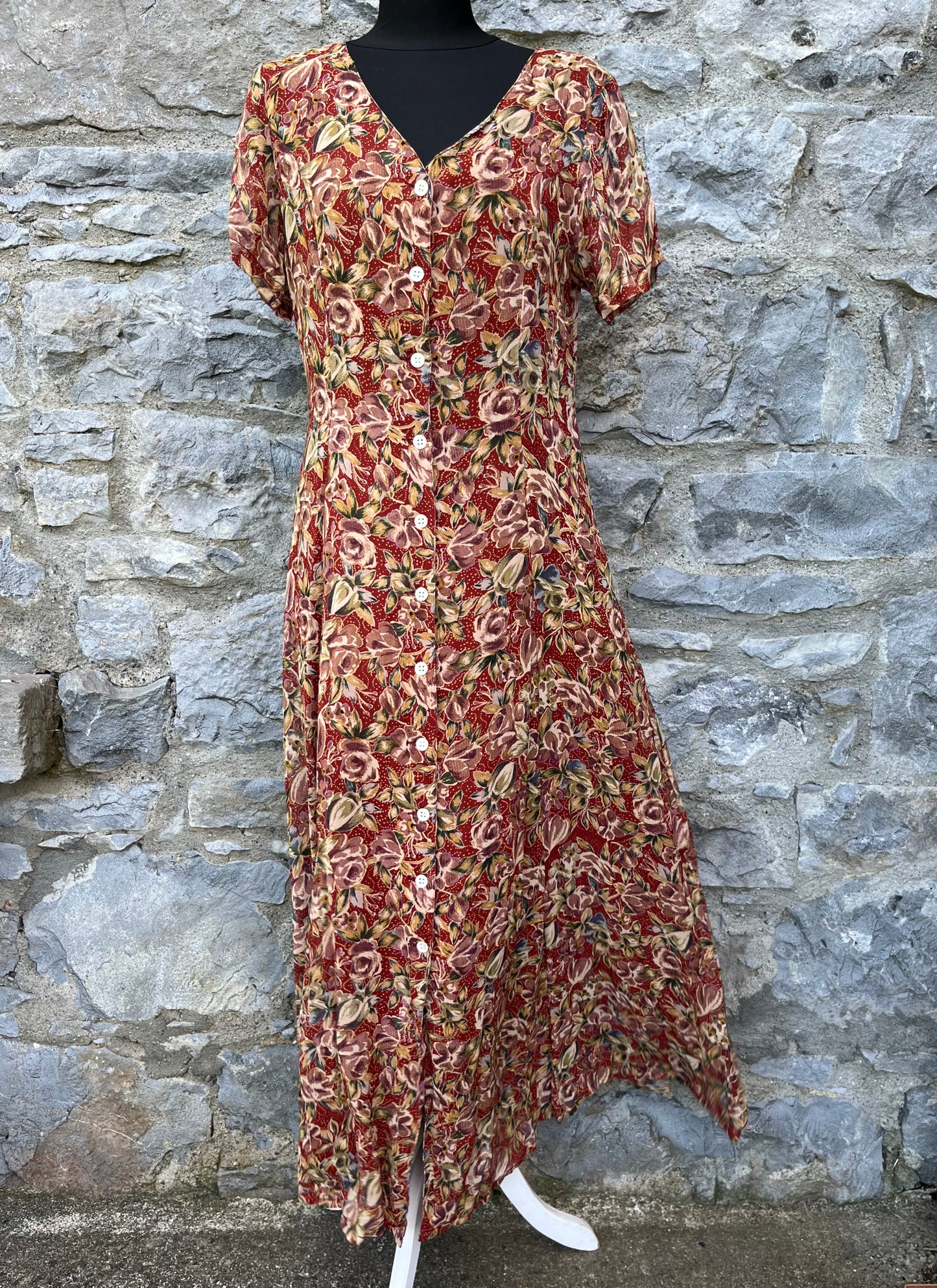 90s brown leaves maxi dress uk 10-12