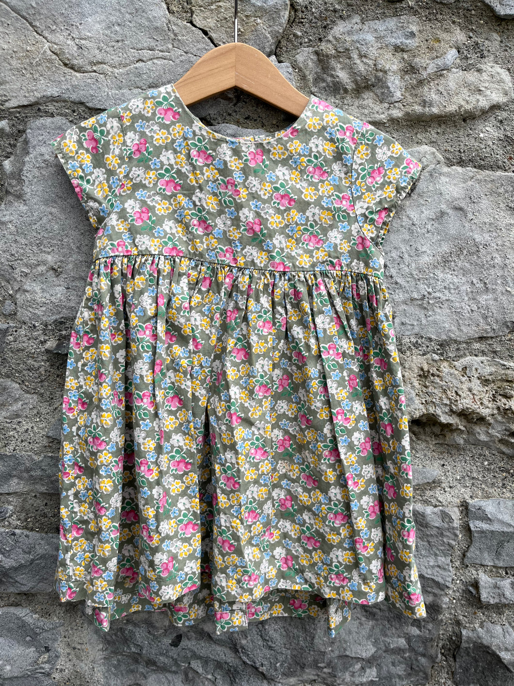 Khaki floral dress  12-18m (80-86cm)