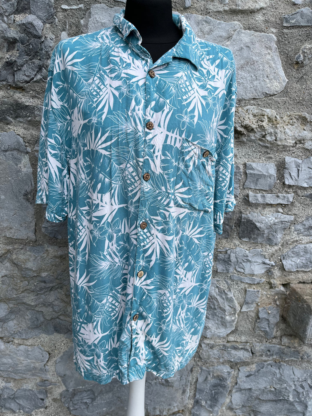 Green palm leaves shirt Large