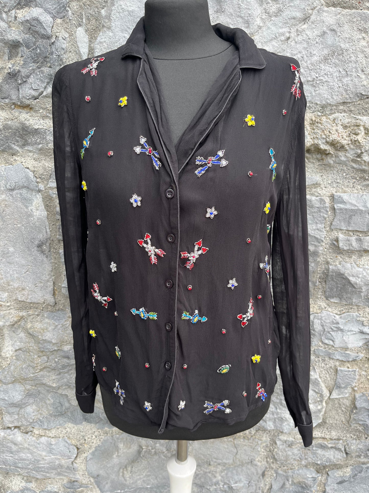 Black embroidered sheer shirt uk 6-8