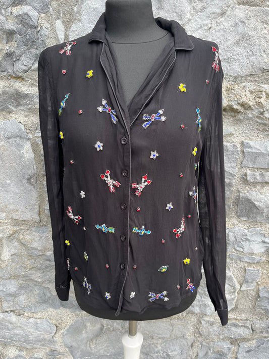 Black embroidered sheer shirt uk 6-8