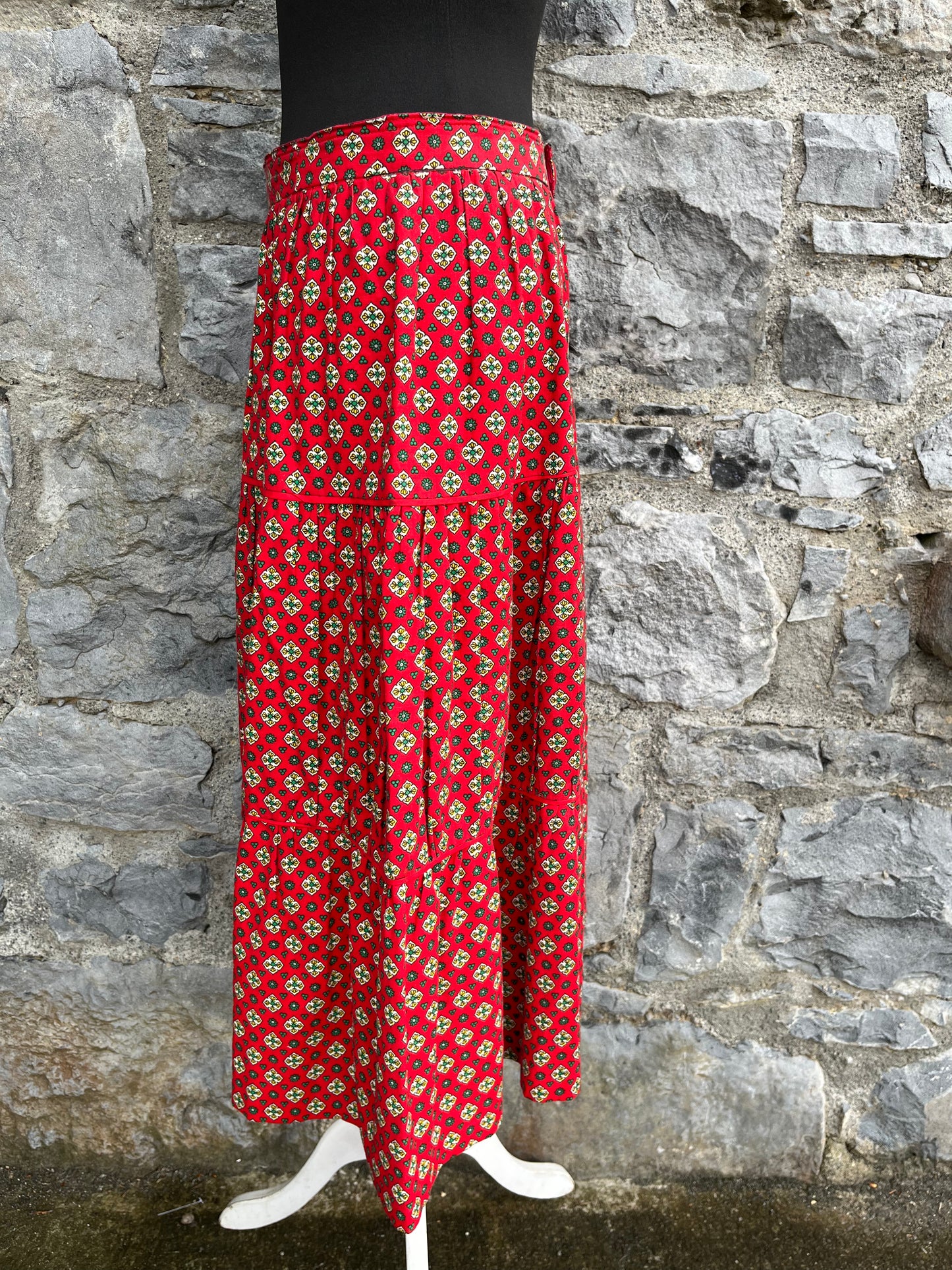 80s red geometric print skirt 10-12