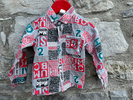 90s Red&grey patches shirt  12m (80cm)