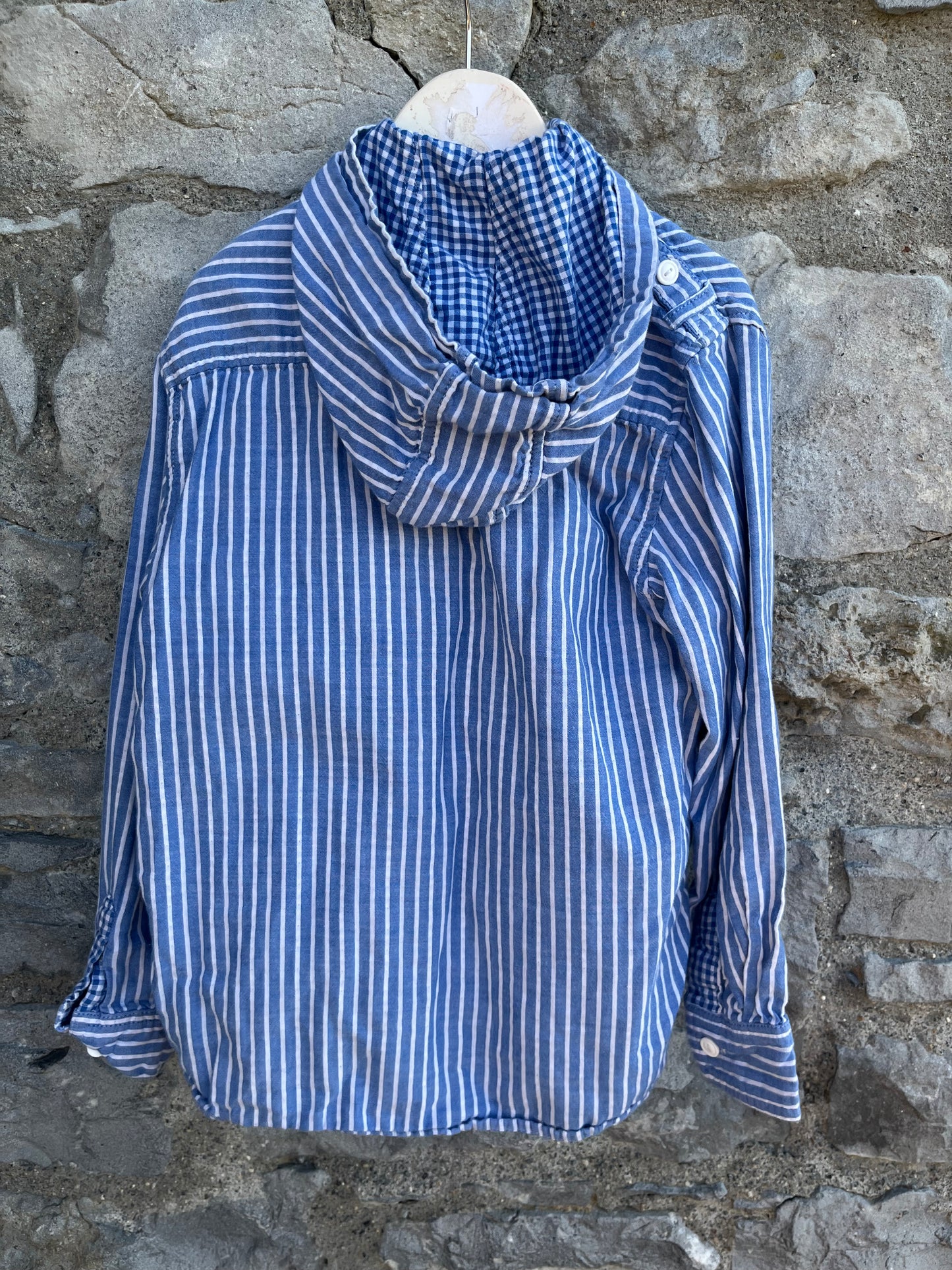 Blue stripy hooded shirt  8y (128cm)