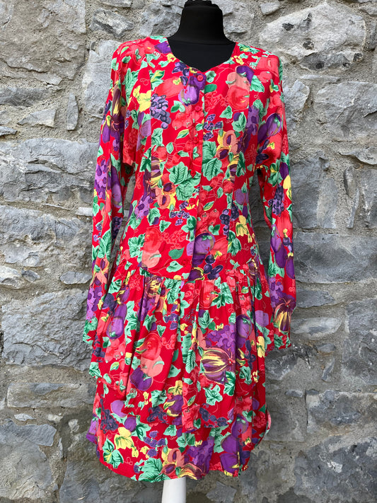 80s red tiered fruit dress uk 10