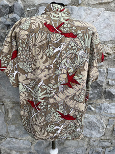 80s khaki jungle leaves shirt uk 12-16
