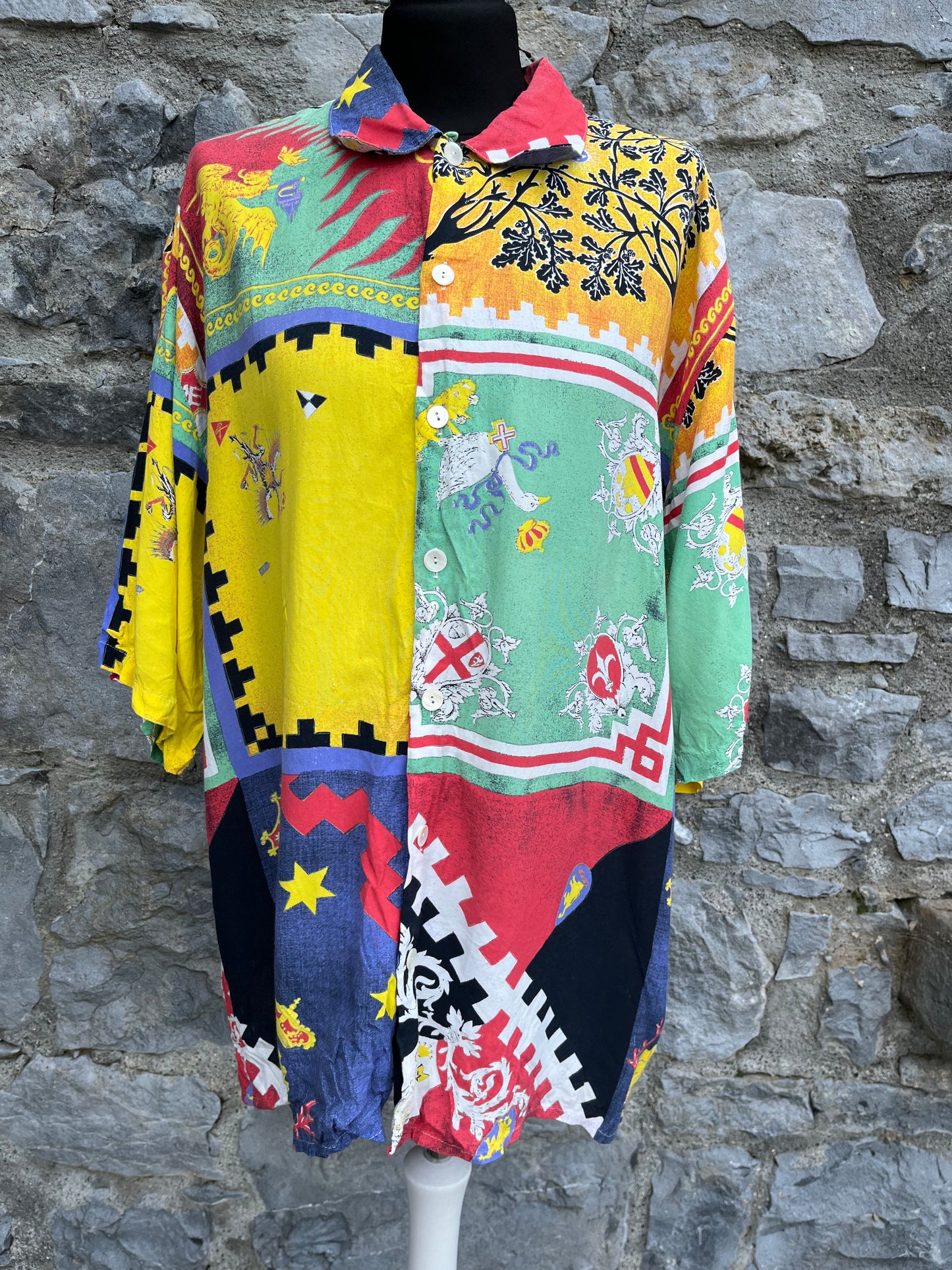 80s Colourful patchwork shirt M/L