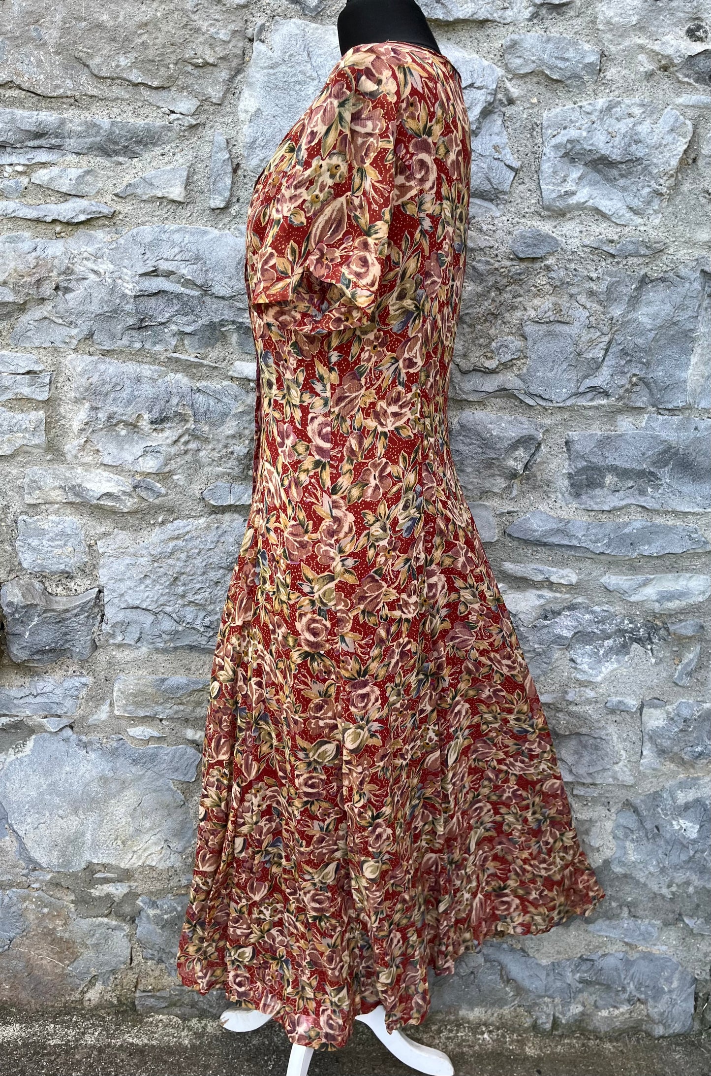 90s brown leaves maxi dress uk 10-12