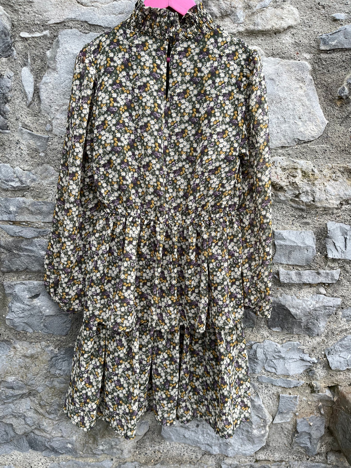 Khaki floral dress  10y (140cm)