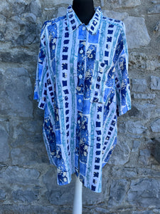 80s blue geometric shirt L/XL