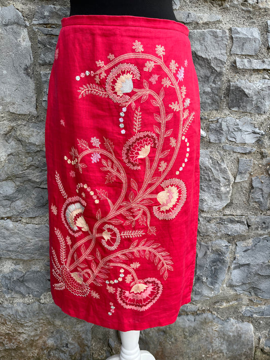 Pink embroidered linen skirt uk 8-10