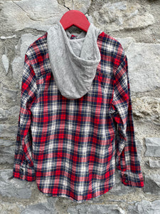 Red tartan hooded shirt  8-9y (128-134cm)
