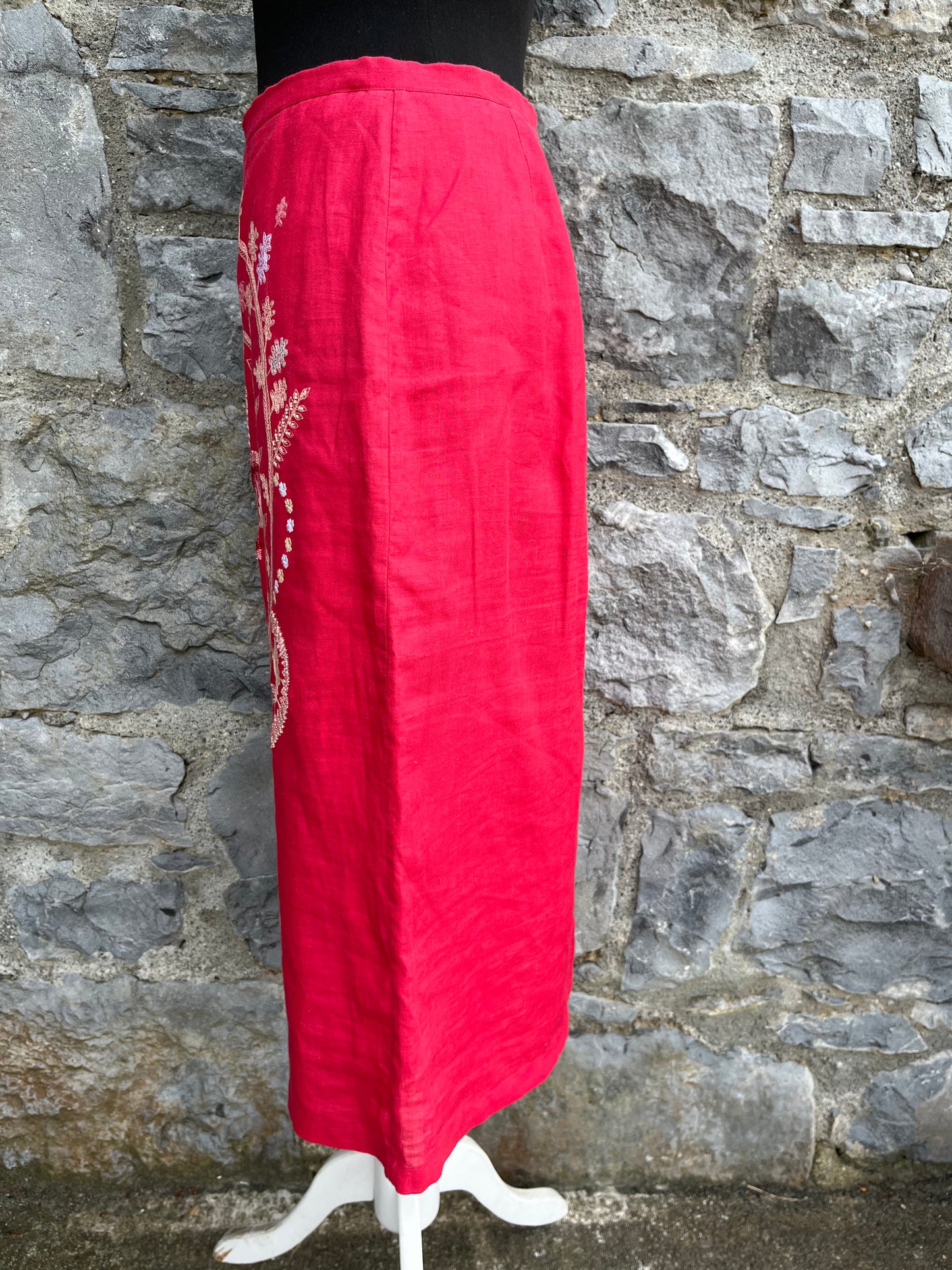 Pink embroidered linen skirt uk 8-10