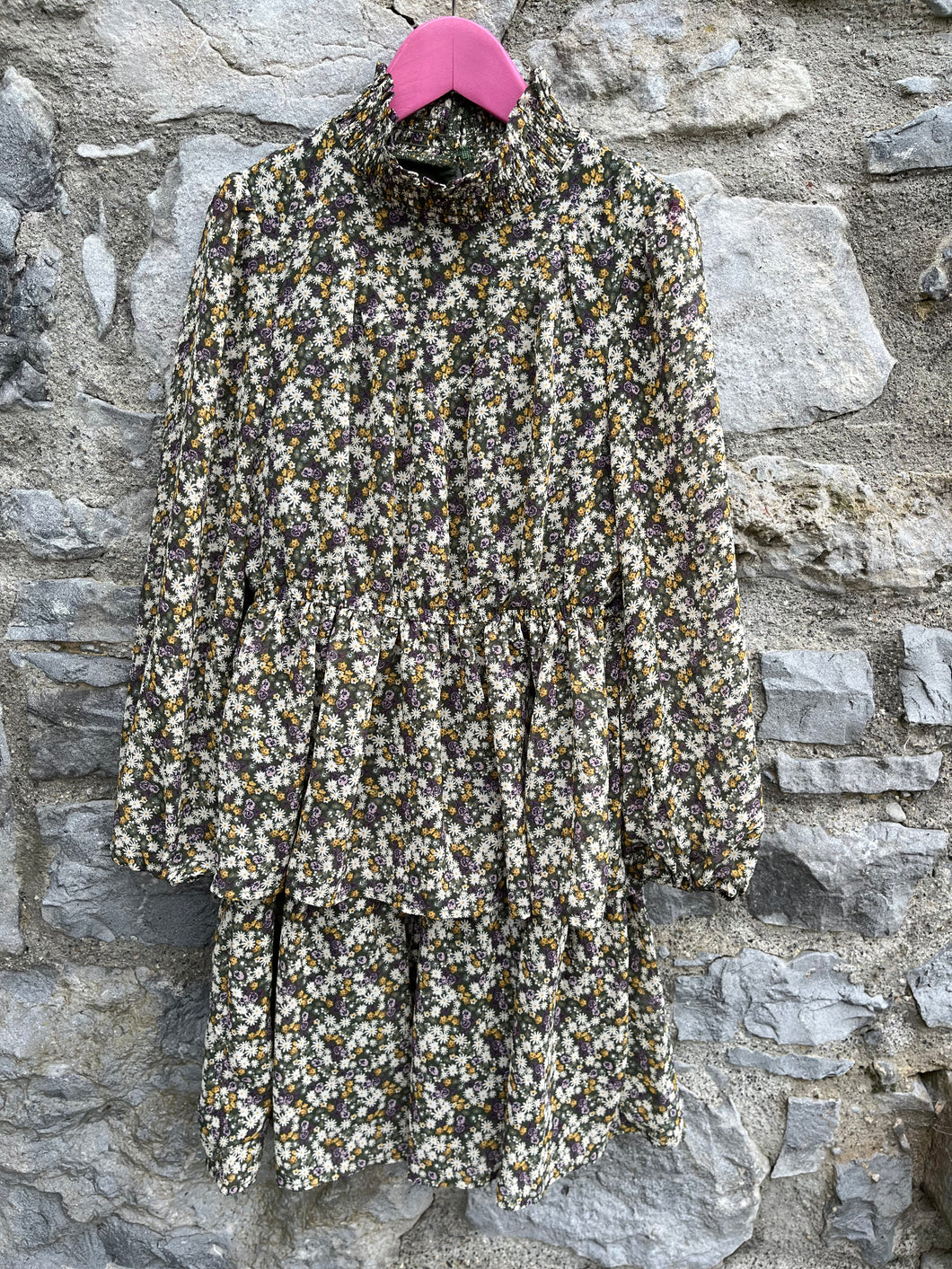 Khaki floral dress  10y (140cm)