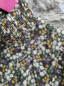 Khaki floral dress  10y (140cm)