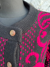 Load image into Gallery viewer, 80s pink&amp;black cardigan uk 14-16
