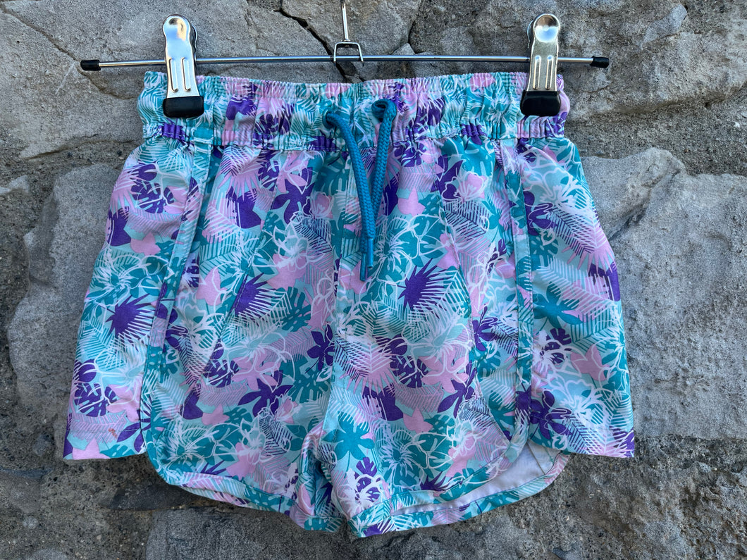 Purple&teal leaves shorts  5-6y (110-116cm)