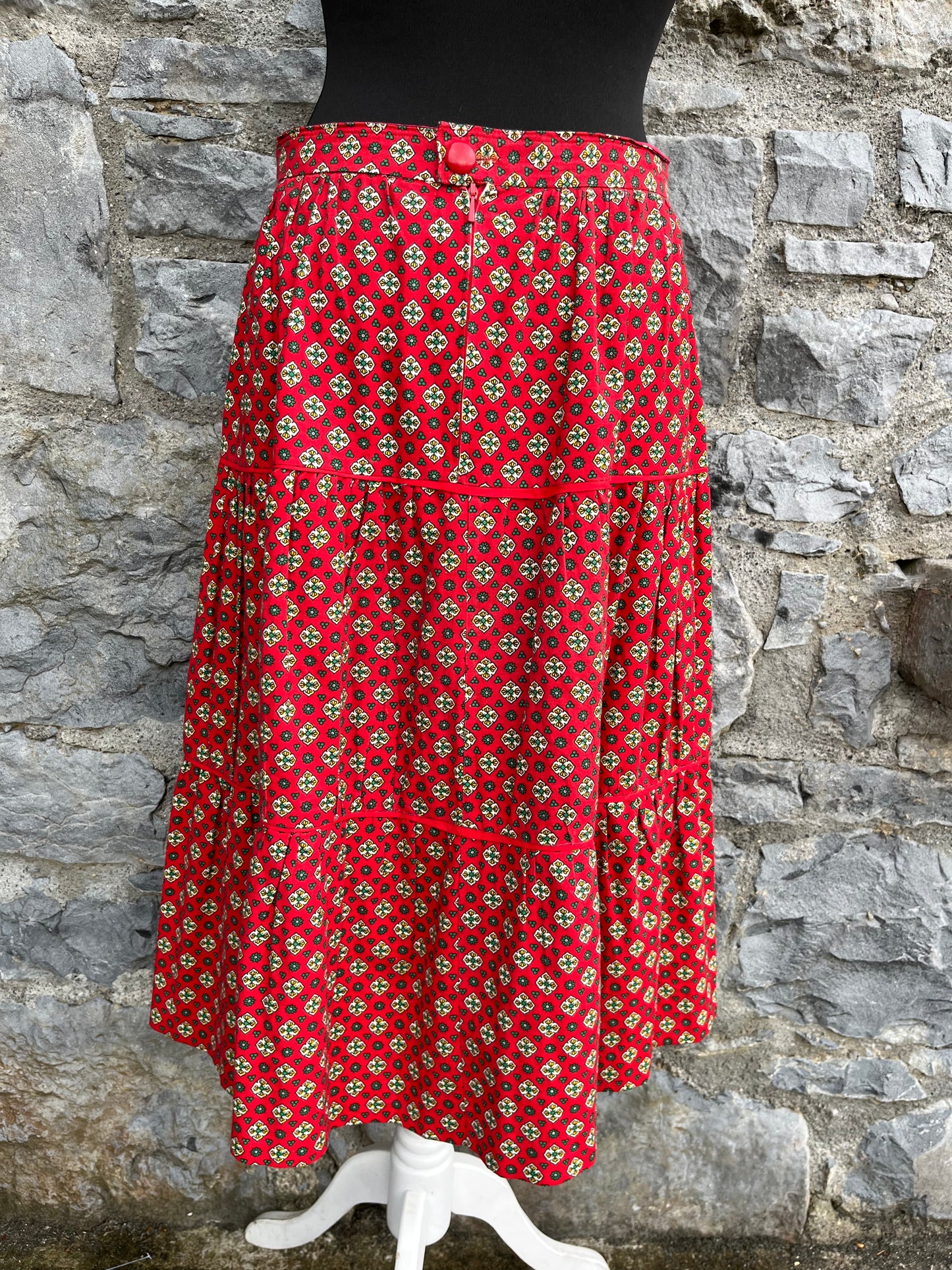 80s red geometric print skirt 10-12