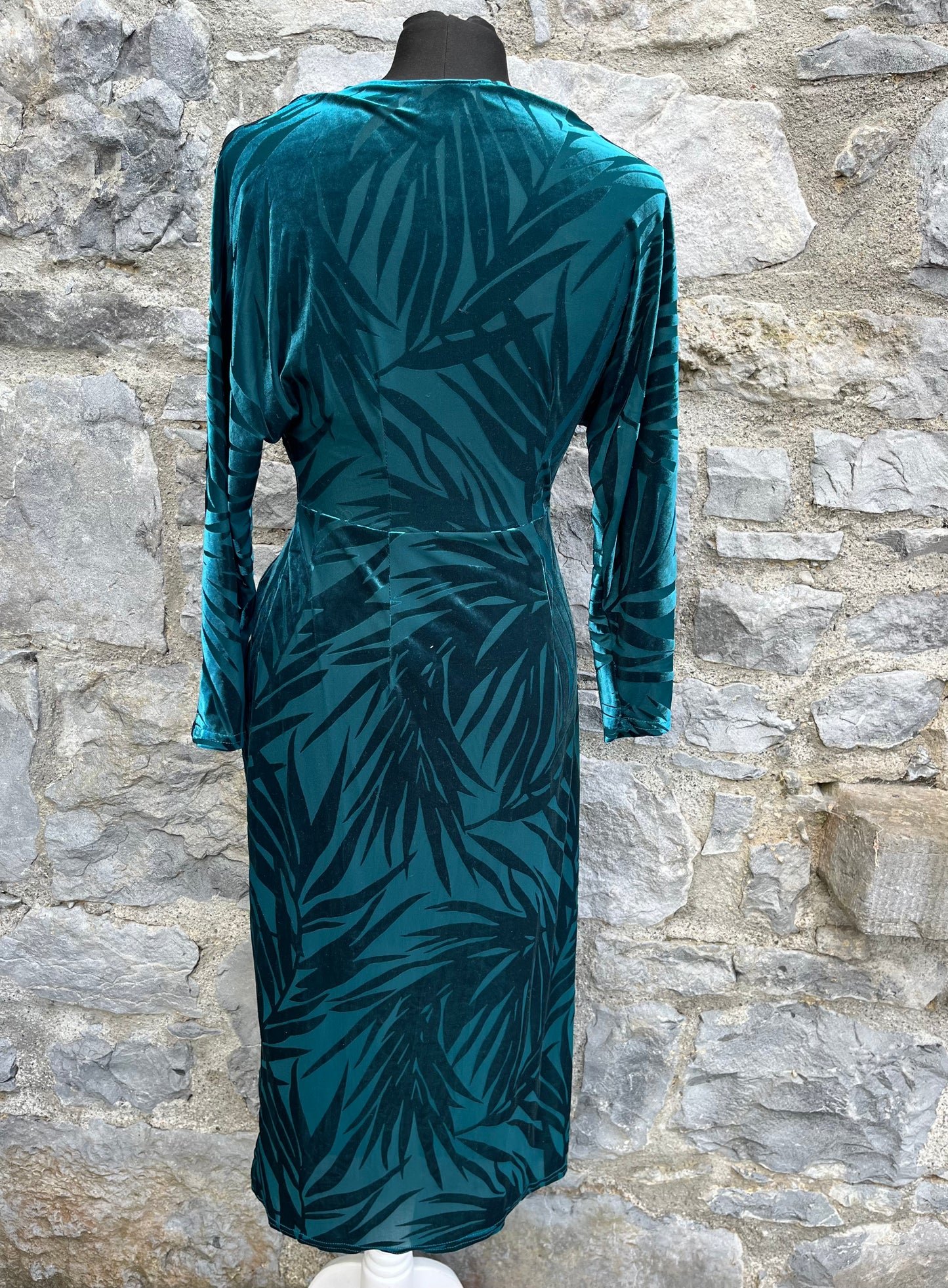 Velvet teal leaves dress uk 8