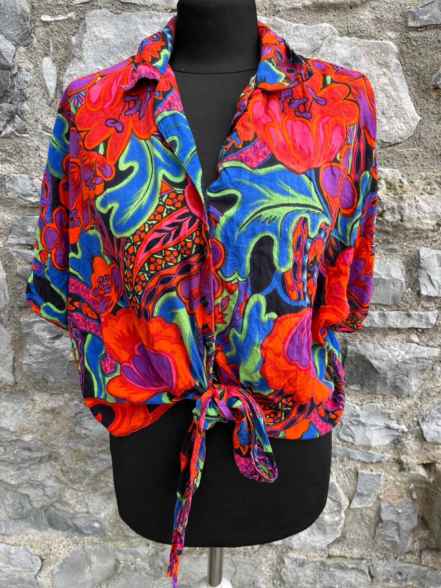 80s colourful front knot shirt uk 8-14